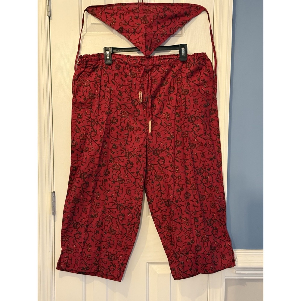 White Stag Red Floral Elastic Capris Boho Casual Comfy Spring Summer XL 16/18